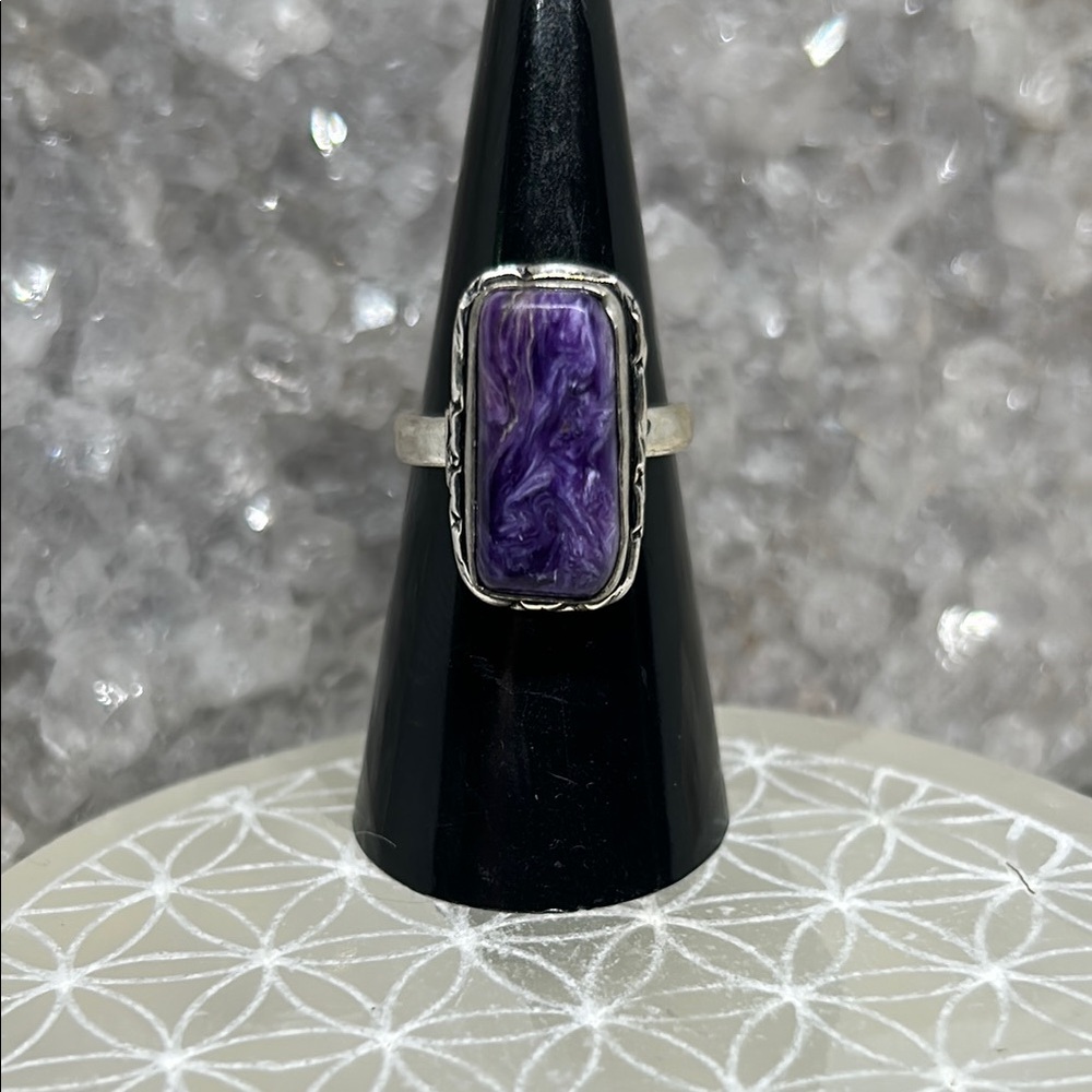 Purple Charoite Silver Plated Ring